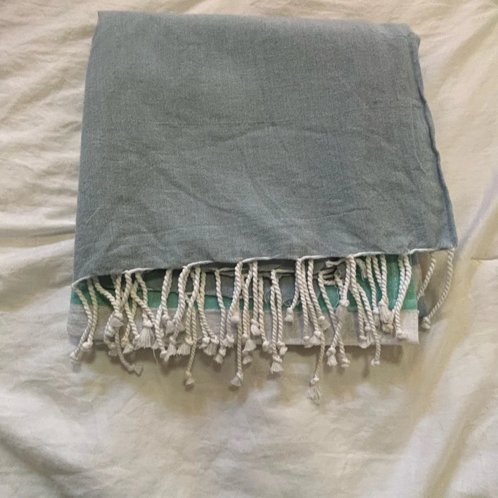 😉 Turkish 100% Organic Cotton Striped Blue and Green Multipurpose Towel
